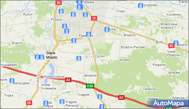 mapa Żychlin gmina Stare Miasto, Żychlin gmina Stare Miasto na mapie Targeo