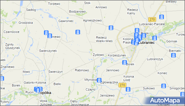 mapa Żydowo gmina Lubraniec, Żydowo gmina Lubraniec na mapie Targeo