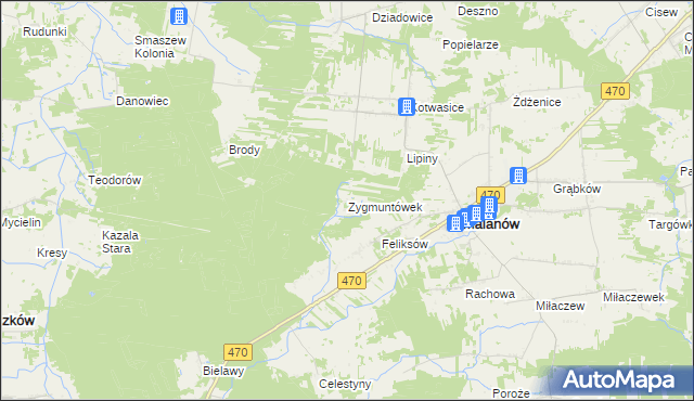 mapa Zygmuntówek gmina Malanów, Zygmuntówek gmina Malanów na mapie Targeo