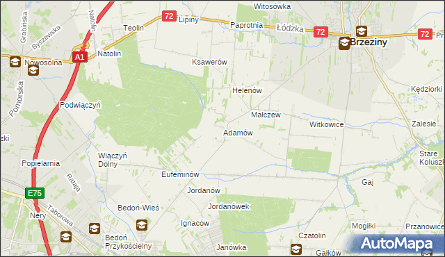 mapa Adamów gmina Brzeziny, Adamów gmina Brzeziny na mapie Targeo
