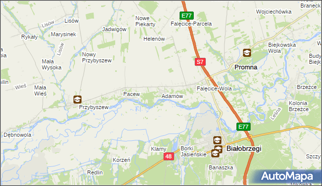 mapa Adamów gmina Promna, Adamów gmina Promna na mapie Targeo