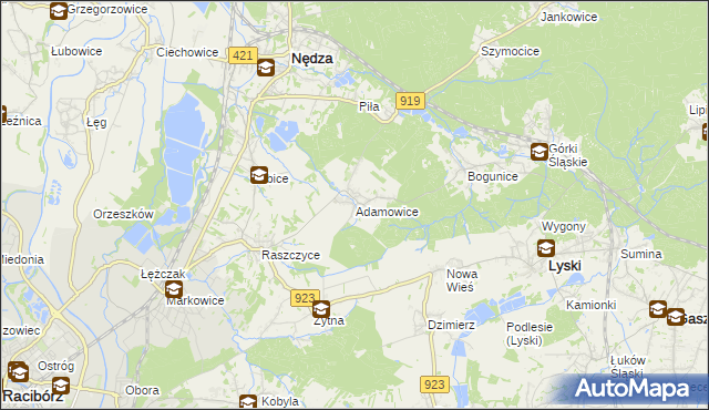 mapa Adamowice gmina Lyski, Adamowice gmina Lyski na mapie Targeo