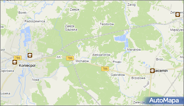 mapa Aleksandrów gmina Koniecpol, Aleksandrów gmina Koniecpol na mapie Targeo