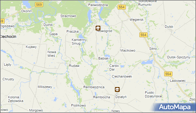 mapa Babiak gmina Golub-Dobrzyń, Babiak gmina Golub-Dobrzyń na mapie Targeo