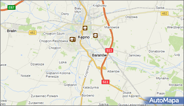 mapa Baranów powiat kępiński, Baranów powiat kępiński na mapie Targeo