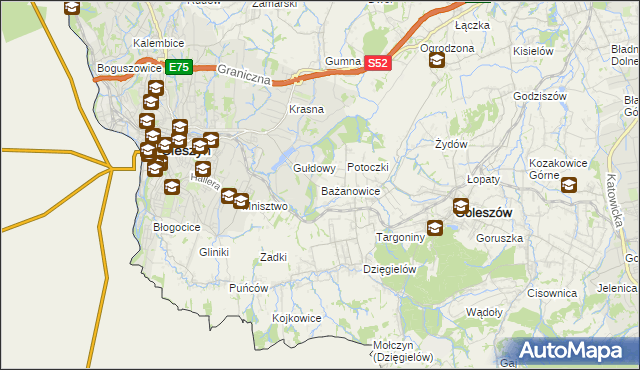 mapa Bażanowice, Bażanowice na mapie Targeo