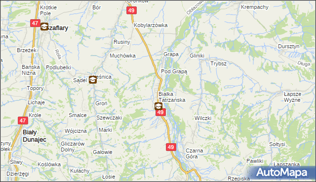 mapa Białka Tatrzańska, Białka Tatrzańska na mapie Targeo