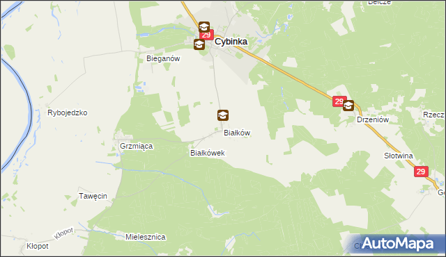 mapa Białków gmina Cybinka, Białków gmina Cybinka na mapie Targeo