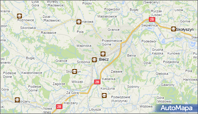 mapa Biecz powiat gorlicki, Biecz powiat gorlicki na mapie Targeo