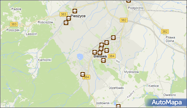 mapa Bielawa powiat dzierżoniowski, Bielawa powiat dzierżoniowski na mapie Targeo