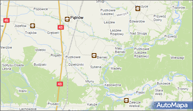 mapa Bieniec gmina Pątnów, Bieniec gmina Pątnów na mapie Targeo