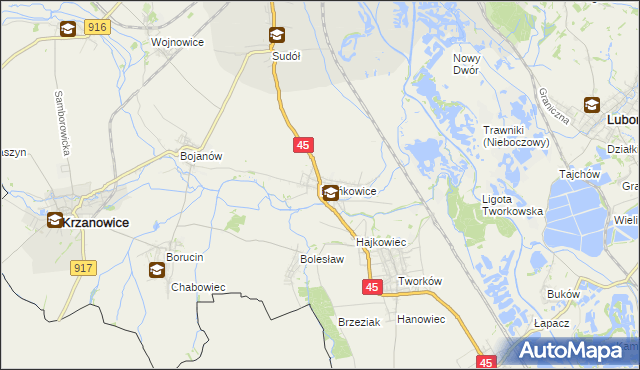 mapa Bieńkowice gmina Krzyżanowice, Bieńkowice gmina Krzyżanowice na mapie Targeo