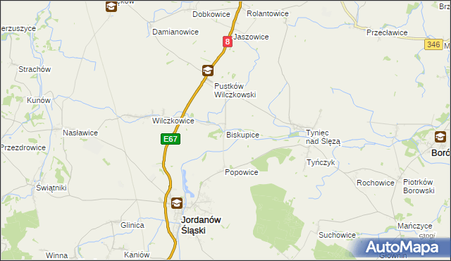 mapa Biskupice gmina Jordanów Śląski, Biskupice gmina Jordanów Śląski na mapie Targeo