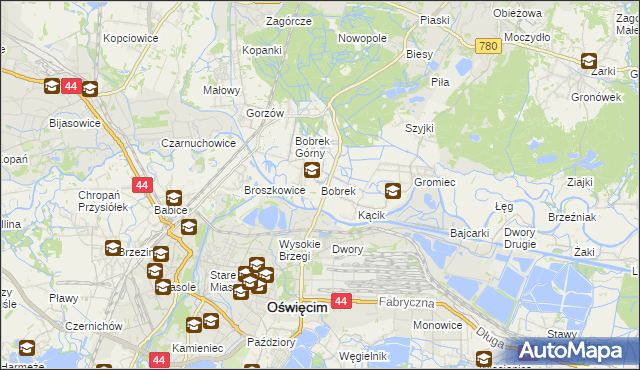 mapa Bobrek gmina Chełmek, Bobrek gmina Chełmek na mapie Targeo