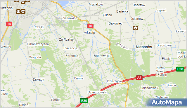 mapa Bobrowniki gmina Nieborów, Bobrowniki gmina Nieborów na mapie Targeo