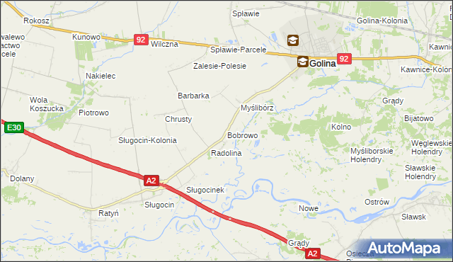 mapa Bobrowo gmina Golina, Bobrowo gmina Golina na mapie Targeo