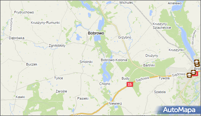 mapa Bobrowo-Kolonia gmina Bobrowo, Bobrowo-Kolonia gmina Bobrowo na mapie Targeo