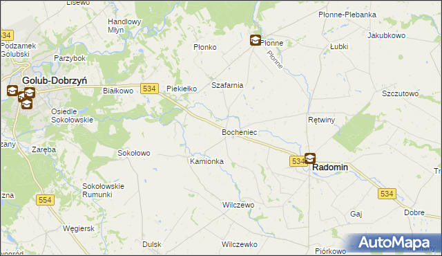 mapa Bocheniec gmina Radomin, Bocheniec gmina Radomin na mapie Targeo