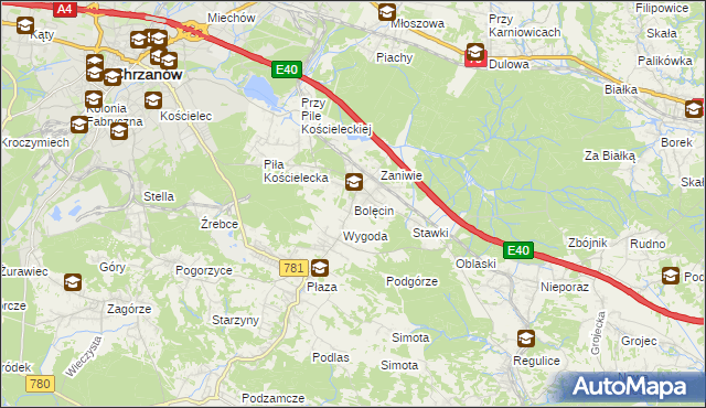 mapa Bolęcin gmina Trzebinia, Bolęcin gmina Trzebinia na mapie Targeo