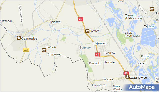 mapa Bolesław gmina Krzyżanowice, Bolesław gmina Krzyżanowice na mapie Targeo