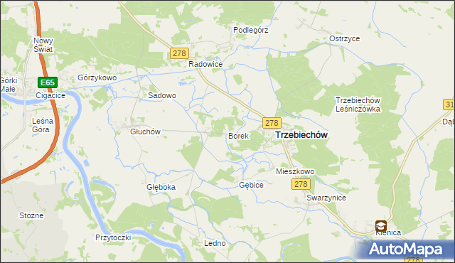 mapa Borek gmina Trzebiechów, Borek gmina Trzebiechów na mapie Targeo