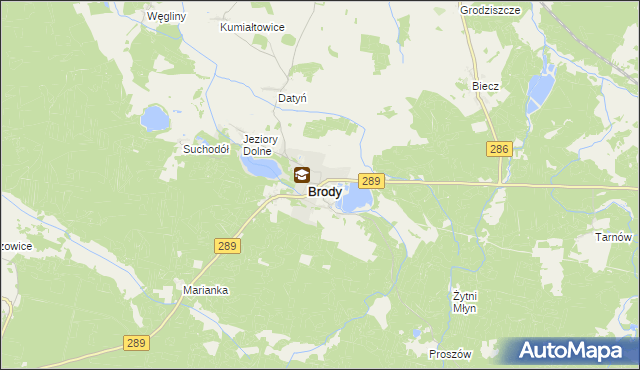 mapa Brody powiat żarski, Brody powiat żarski na mapie Targeo