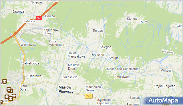mapa Brzezinki gmina Masłów, Brzezinki gmina Masłów na mapie Targeo