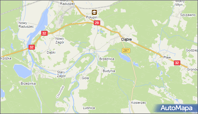 mapa Brzeźnica gmina Dąbie, Brzeźnica gmina Dąbie na mapie Targeo