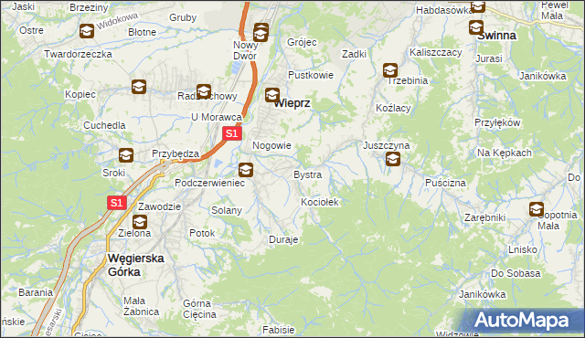 mapa Bystra gmina Radziechowy-Wieprz, Bystra gmina Radziechowy-Wieprz na mapie Targeo