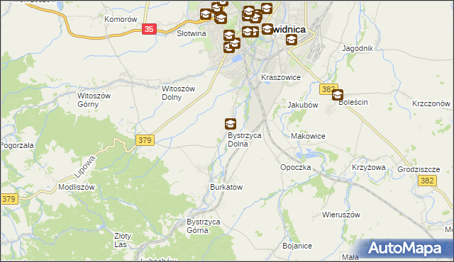 mapa Bystrzyca Dolna, Bystrzyca Dolna na mapie Targeo