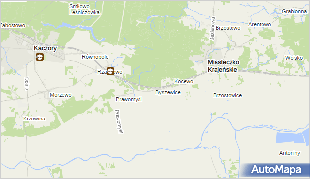 mapa Byszewice gmina Kaczory, Byszewice gmina Kaczory na mapie Targeo