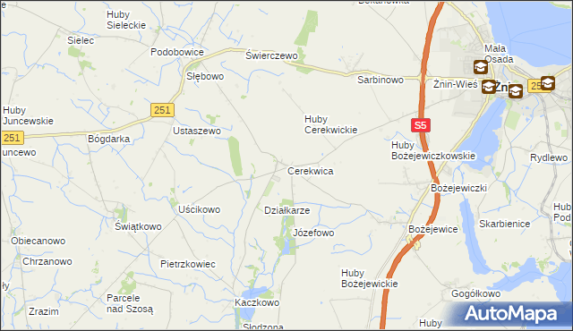 mapa Cerekwica gmina Żnin, Cerekwica gmina Żnin na mapie Targeo