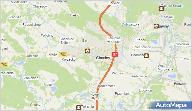 mapa Chęciny powiat kielecki, Chęciny powiat kielecki na mapie Targeo