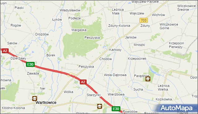 mapa Chodów gmina Wartkowice, Chodów gmina Wartkowice na mapie Targeo