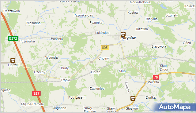 mapa Choiny gmina Parysów, Choiny gmina Parysów na mapie Targeo