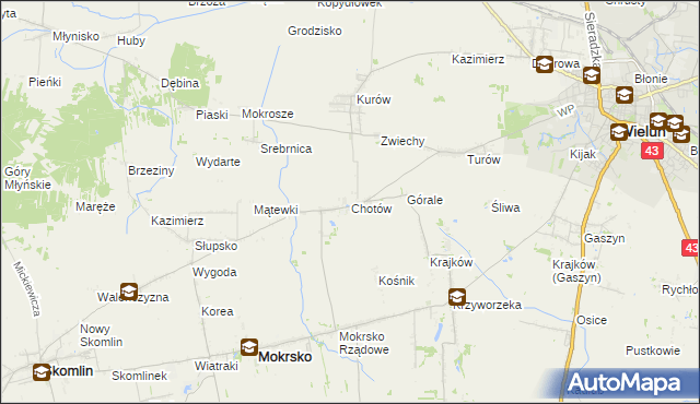 mapa Chotów gmina Mokrsko, Chotów gmina Mokrsko na mapie Targeo