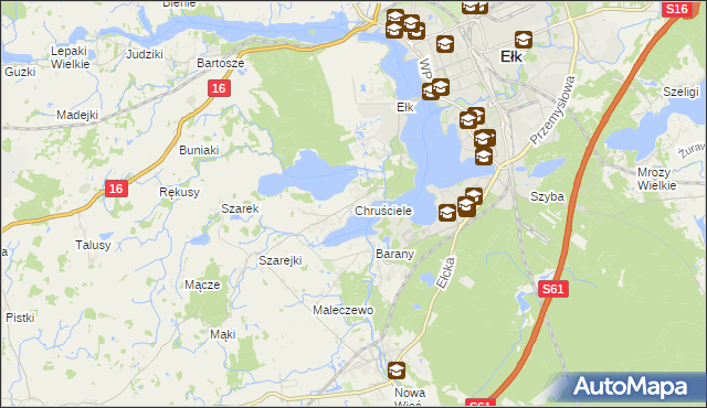 mapa Chruściele gmina Ełk, Chruściele gmina Ełk na mapie Targeo