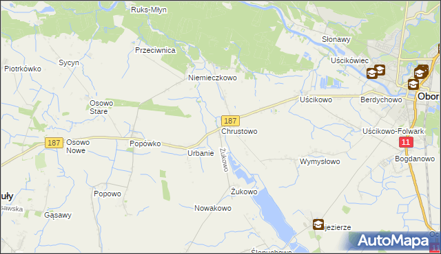 mapa Chrustowo gmina Oborniki, Chrustowo gmina Oborniki na mapie Targeo