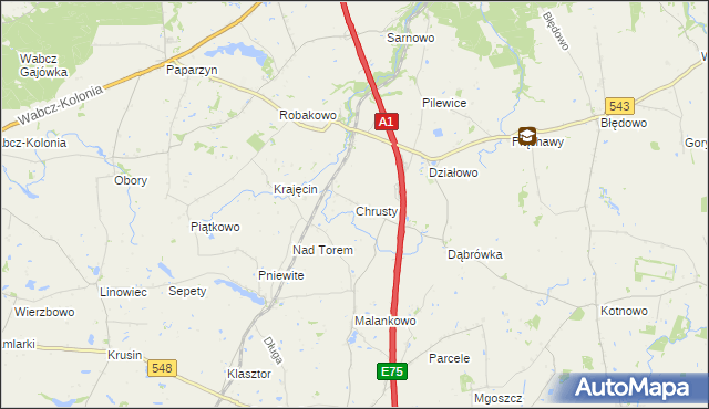 mapa Chrusty gmina Lisewo, Chrusty gmina Lisewo na mapie Targeo