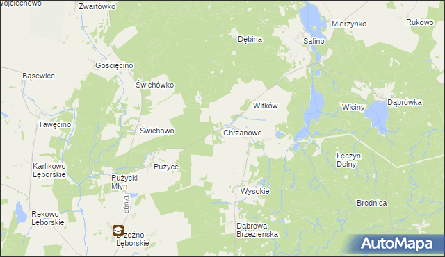 mapa Chrzanowo gmina Łęczyce, Chrzanowo gmina Łęczyce na mapie Targeo