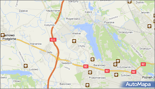 mapa Chyby gmina Tarnowo Podgórne, Chyby gmina Tarnowo Podgórne na mapie Targeo