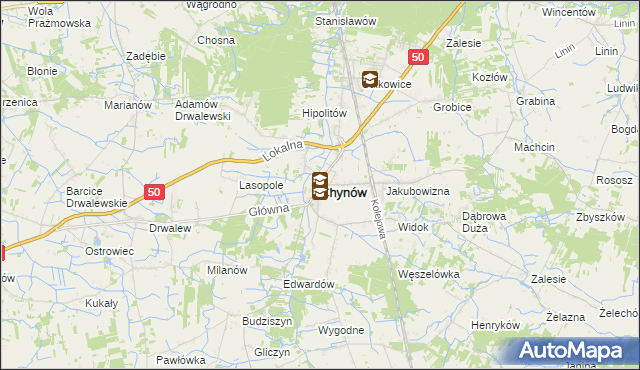 mapa Chynów powiat grójecki, Chynów powiat grójecki na mapie Targeo