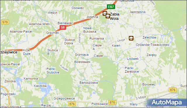 mapa Ciepłe gmina Żabia Wola, Ciepłe gmina Żabia Wola na mapie Targeo