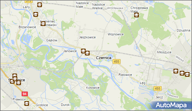 mapa Czernica powiat wrocławski, Czernica powiat wrocławski na mapie Targeo