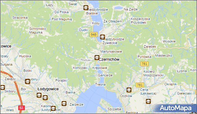 mapa Czernichów powiat żywiecki, Czernichów powiat żywiecki na mapie Targeo