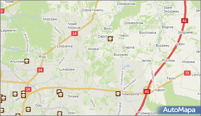 mapa Dąbrowa gmina Nowosolna, Dąbrowa gmina Nowosolna na mapie Targeo