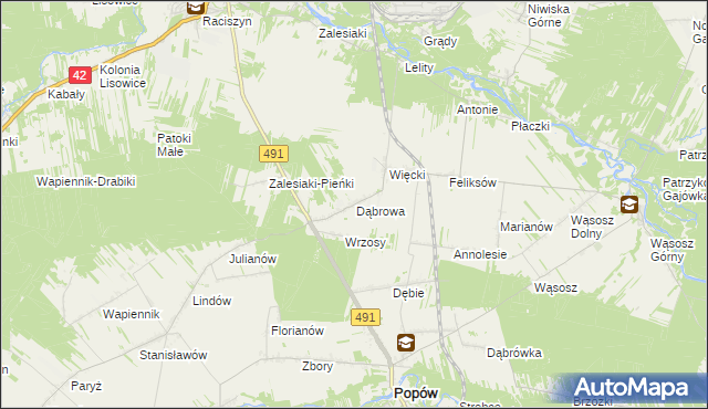 mapa Dąbrowa gmina Popów, Dąbrowa gmina Popów na mapie Targeo