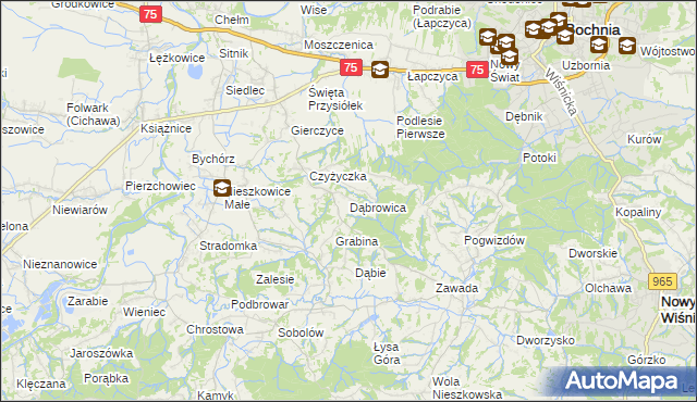 mapa Dąbrowica gmina Bochnia, Dąbrowica gmina Bochnia na mapie Targeo