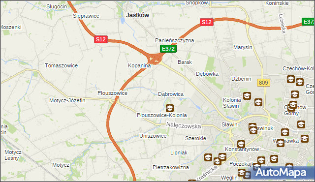 mapa Dąbrowica gmina Jastków, Dąbrowica gmina Jastków na mapie Targeo