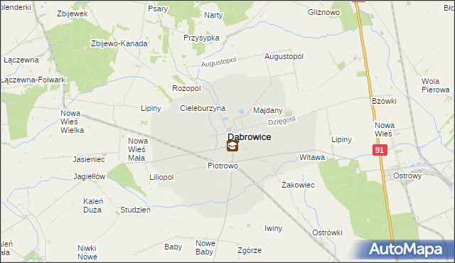 mapa Dąbrowice powiat kutnowski, Dąbrowice powiat kutnowski na mapie Targeo